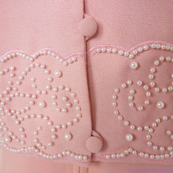 Maggy London vintage pink fake two-piece maxi dress with pearl floral, 6 - Picture 10 of 16